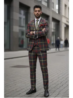 Costum barbati slim fit in carouri B7917 81